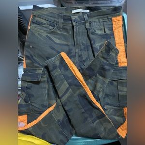 GOLDEN DENIM LOS ANGELES CAMO PANEL ORANGE STRIPE SKINNY JEANS